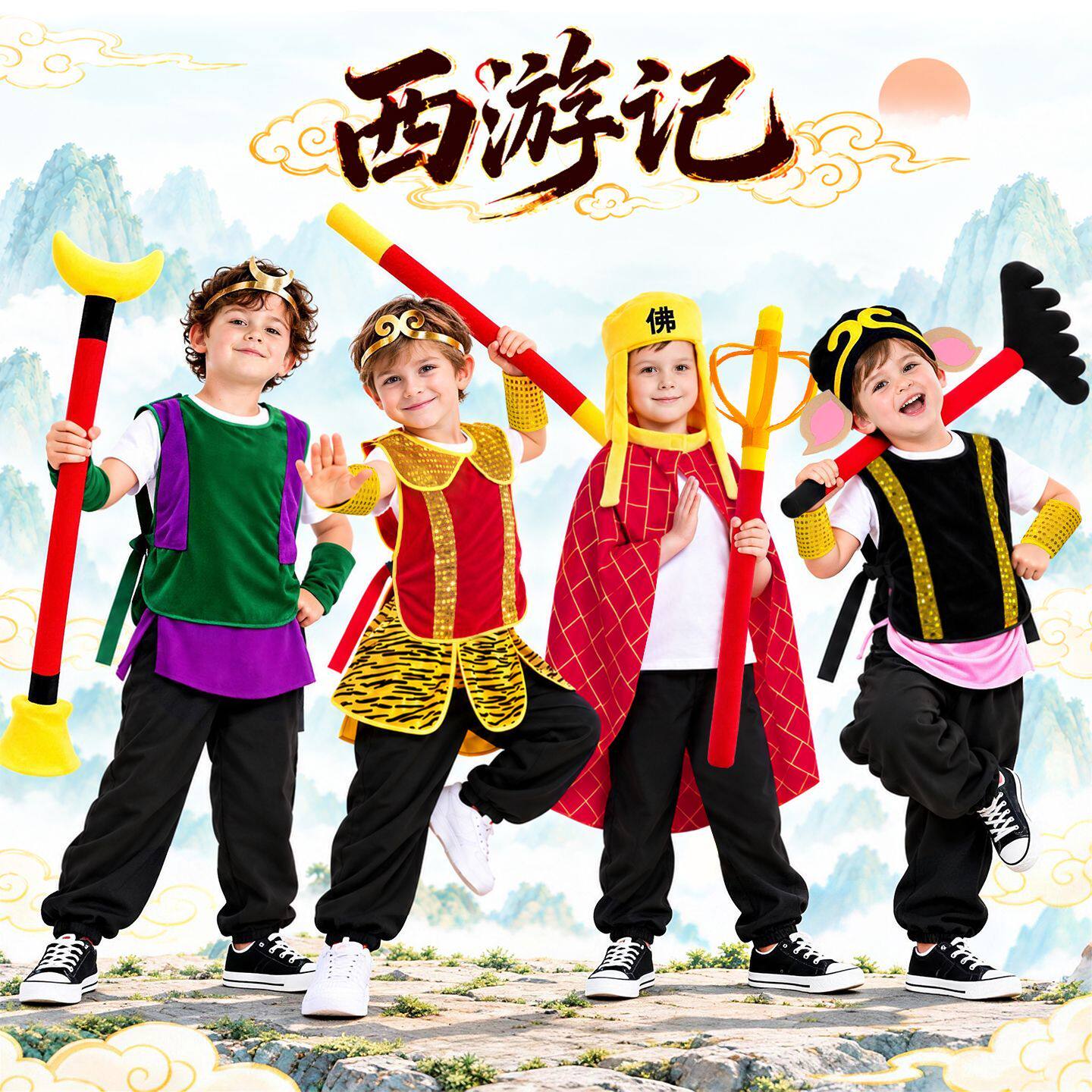 儿童西游记演出服唐僧孙悟空猪八戒沙僧幼儿舞台剧全角色扮演服装