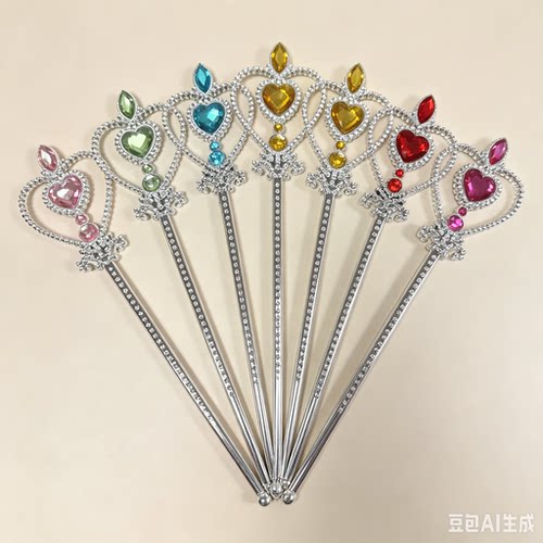 女童公主皇冠发饰套装饰品爱莎公主宝石皇冠小魔仙魔法棒万圣节礼