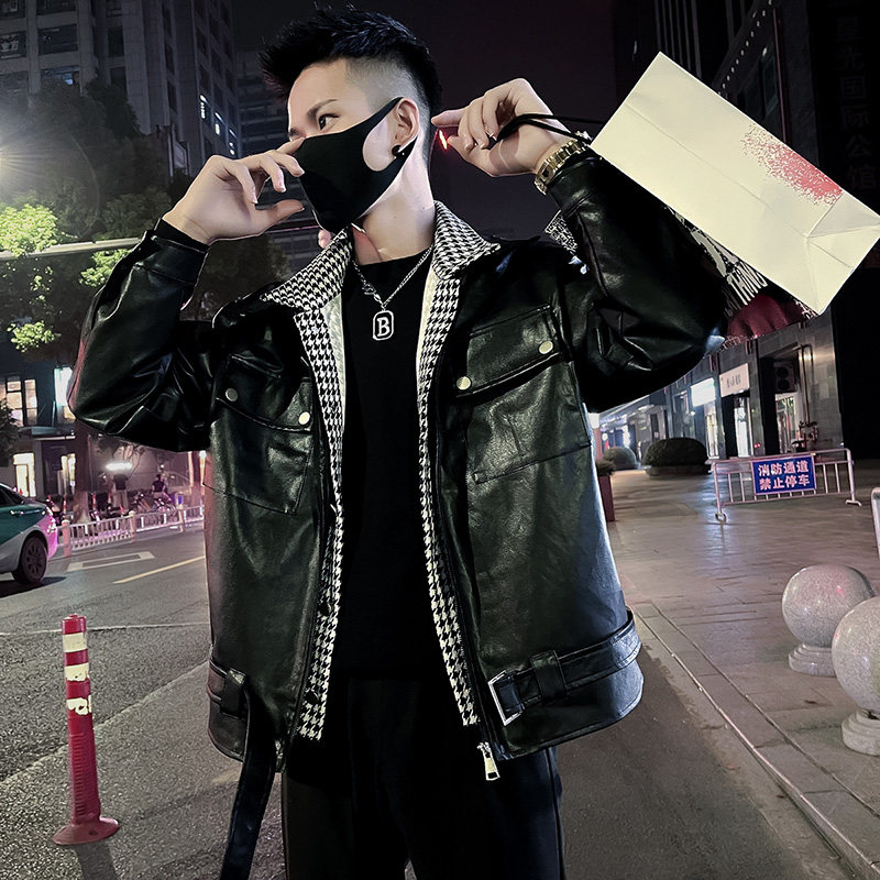 秋冬季机车皮外套男2024新款假两件皮衣秋冬季加绒加厚高级感夹克