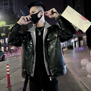 秋冬季机车皮外套男2024新款假两件皮衣秋冬季加绒加厚高级感夹克