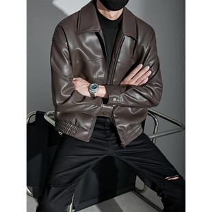 2024秋冬季皮衣外套男潮高级感复古行政夹克年轻干部短款痞帅皮褂