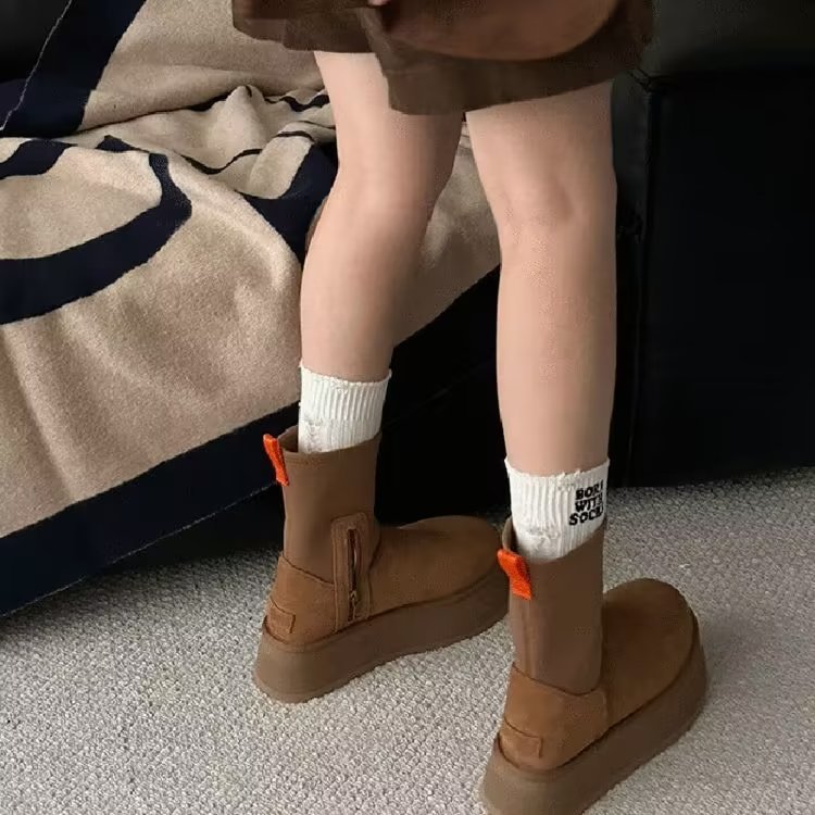 2024新款弹力袜筒迪普靴女冬厚底增高皮毛一体雪地靴小个子高跟鞋