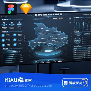 figma+sketch格式可视化灰蓝风可视化大屏模版一张湖北地图1920