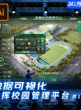Ai/XD矢量格式绿色智慧校园指挥中心数据可视化大屏驾驶舱素材1张