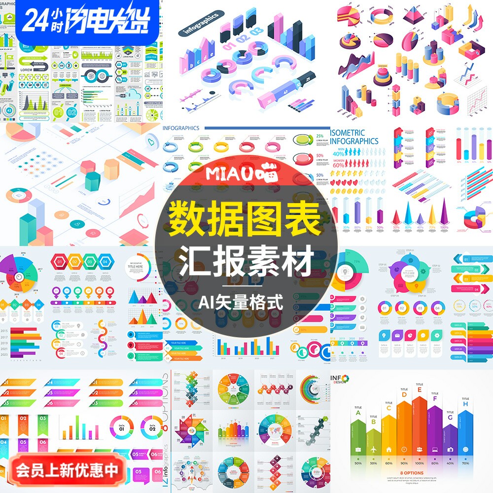 大数据信息图数据百分比饼图流程图时间线数据图表图标ai格式80套