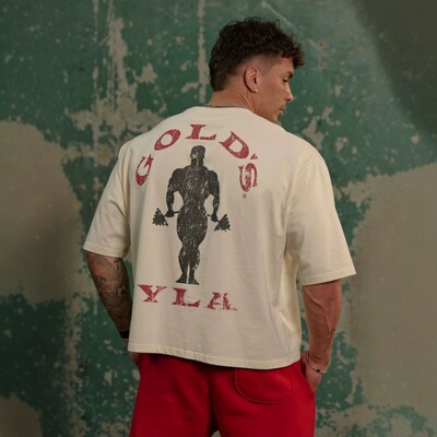 youngla联名gold's新款男短袖运动休闲健身棉质大码宽松短款T恤