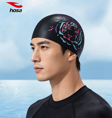 浩沙hosa 成人男士游泳帽男孩青少年硅胶防护护发高弹不勒游泳帽
