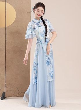 古典舞演出服女飘逸新款印花身韵纱衣练功服中式女团民族舞蹈表演