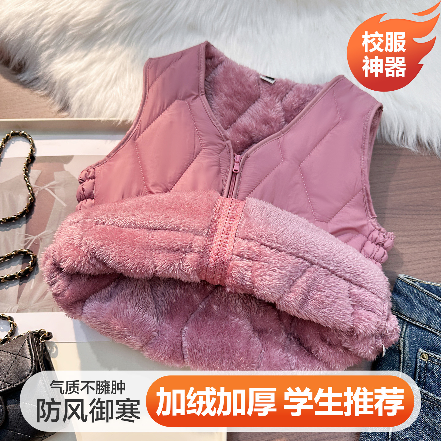 内穿马甲拉链款女学生背心贴身加绒内胆校服神器坎肩冬季显瘦马夹