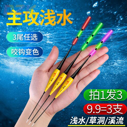 浅水短漂咬钩变色日夜两用电子夜光漂高灵敏草洞漂轻口鲫鲤鱼浮v2