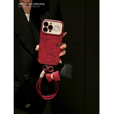 苹果16系列新年卡通手机壳酒红