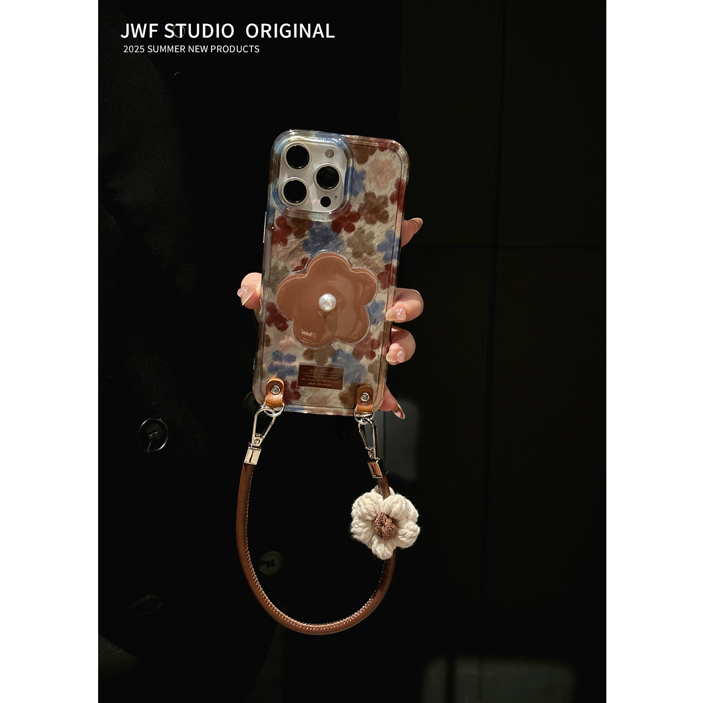 苹果17promax斜挎油画花手机壳