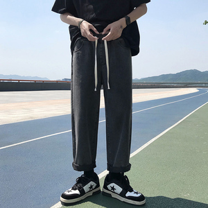 2025秋季纯色港风橡筋腰头牛仔裤男NG012-P40图片