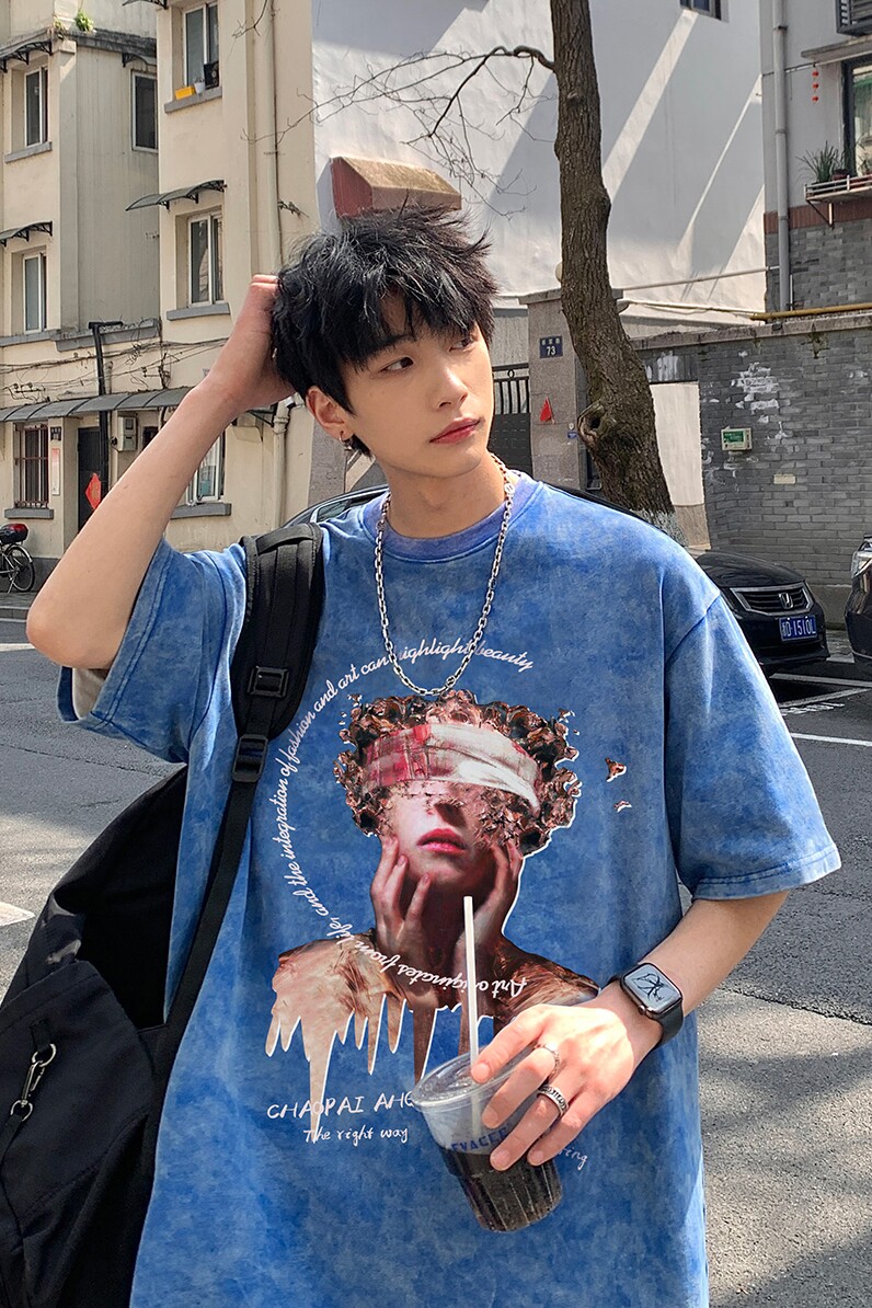 2025夏季港风重磅水洗蜡染高品质短袖男XS003-P3558,男装T恤,星座912-1（原星座914-5）