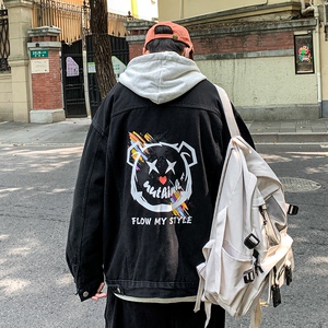 2021港风大码男装个性印花牛仔外套羊羔毛JK802-P95128图片