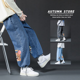 秋季港风牛仔裤新款猫和老鼠印花牛仔裤XZ911-1-NZ326-P4068，男装牛仔裤，星座912-1（原星座914-5）