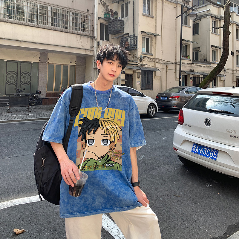 2025夏季港风男士短袖水洗蜡染高品质短袖男XS004-P3558图片