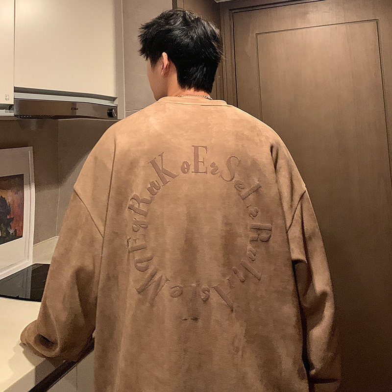 2025春季新款港风麂皮绒圆领印花卫衣男Y304-P40,男装卫衣,星座912-1（原星座914-5）