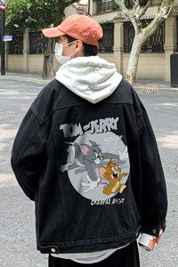 2025冬季新款印花羊羔毛外套牛仔衣男港风盐系JK804-P95128图片