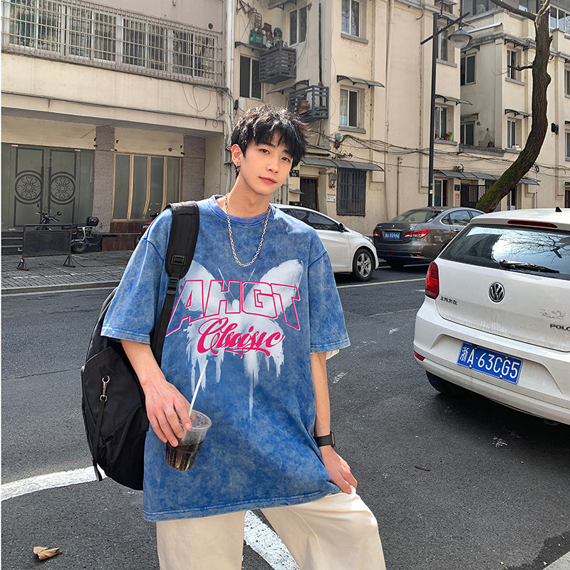 2025夏季港风水洗高品质蜡染短袖男XS002-P3558,男装T恤,星座912-1（原星座914-5）