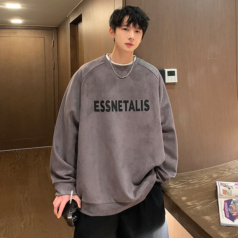 2025春季新款港风麂皮绒印花圆领卫衣男Y303-P40,男装卫衣,星座912-1（原星座914-5）
