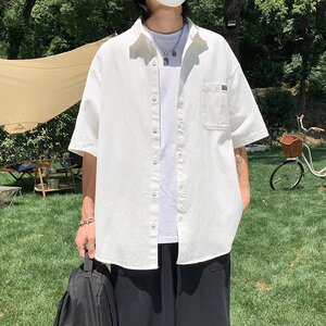 2025夏季港风纯色贴标情侣学生衬衣男原宿风格CS004-P3048图片