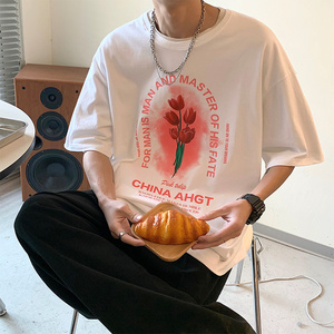 2025夏季短袖印花港风情侣学生大码短袖男TX005-P3048图片
