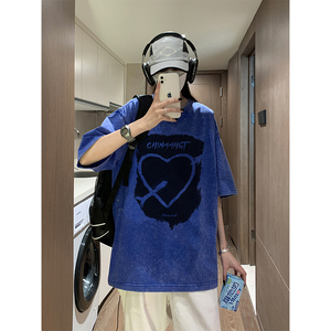 2025夏季学生女士短袖纯棉宽松体恤港风水洗短袖XS007-P3558图片