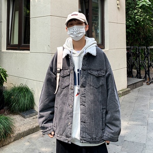 2021港风大码男装个性印花牛仔外套羊羔毛JK802-P95128