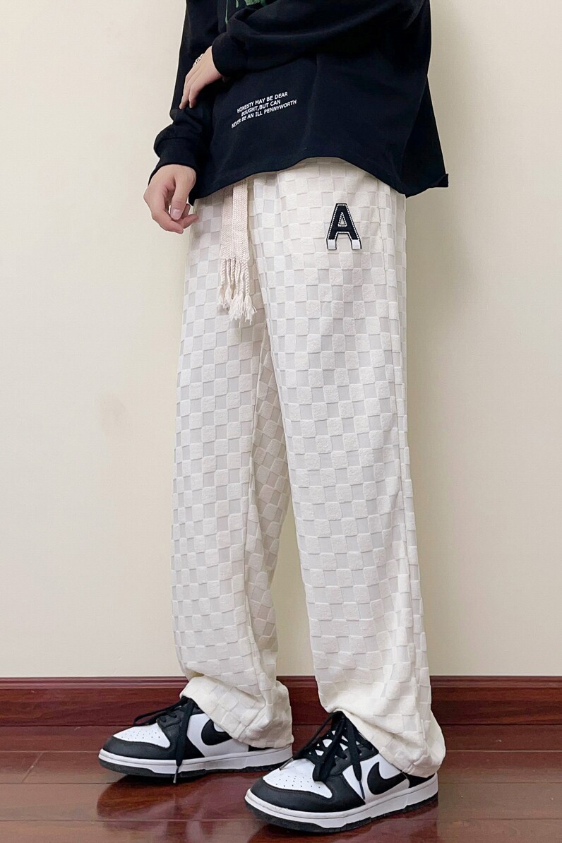 2025秋季港风新款棋盘格休闲长裤卫裤男拖地裤CK628-P45,男装休闲裤,星座912-1（原星座914-5）