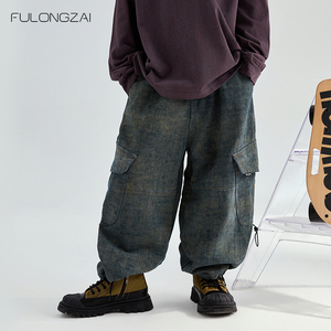 FULONGZAI亲子童装2024秋季男女童新款中大童宽松儿童韩版工装裤
