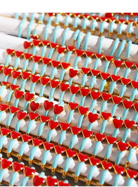 白百何同款蓝色手工珐琅圈圈耳扣中古耳环复古红爱心耳圈耳饰B451