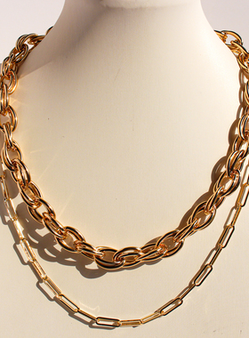 外贸饰品欧美时尚经典卡环扣链条项链潮流个性圆环粗链毛衣链V317