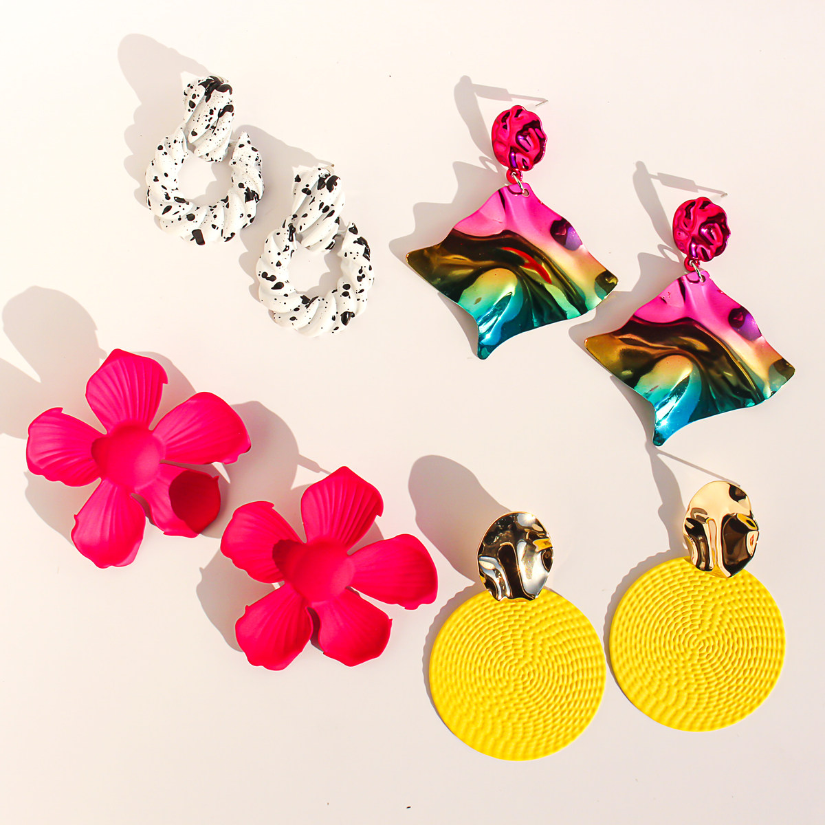 外贸饰品欧美风黄色编织纹理圆形夸张耳环玫红色喷漆花朵耳钉V343,饰品/流行首饰/时尚饰品新,耳环,淘宝优惠券,粉丝福利购,淘宝优惠卷