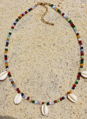 小众原创款多巴胺彩色琉璃串珠项链女沙滩天然海螺贝壳锁骨链V73