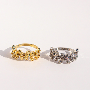 外贸饰品精致时髦流线型树叶戒指抽象蝴蝶花朵关节戒叠戴配饰V167