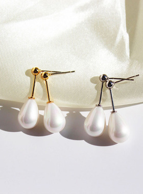 珍珠女孩法式气质简约高光水滴珍珠耳钉精致通勤时尚耳环银针B708