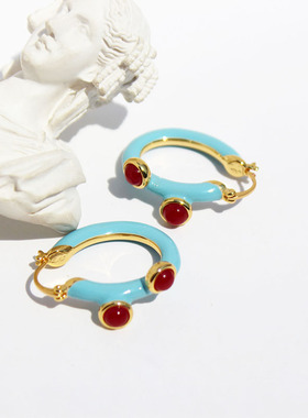 我们的婚姻白百合同款小众设计师蓝色中古珐琅耳环高级感耳环B179