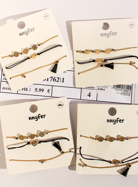 三组套装外贸饰品极简时尚镂空圆片串珠手链黑线绳流苏手饰品345