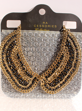 Z家原包装外贸饰品欧美风重工高级黑色闪钻编织金色假领子项链377