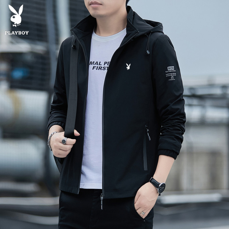 Playboy 2021 spring and autumn new jacket casual coat mens hooded slim fit breathable Korean top fashion