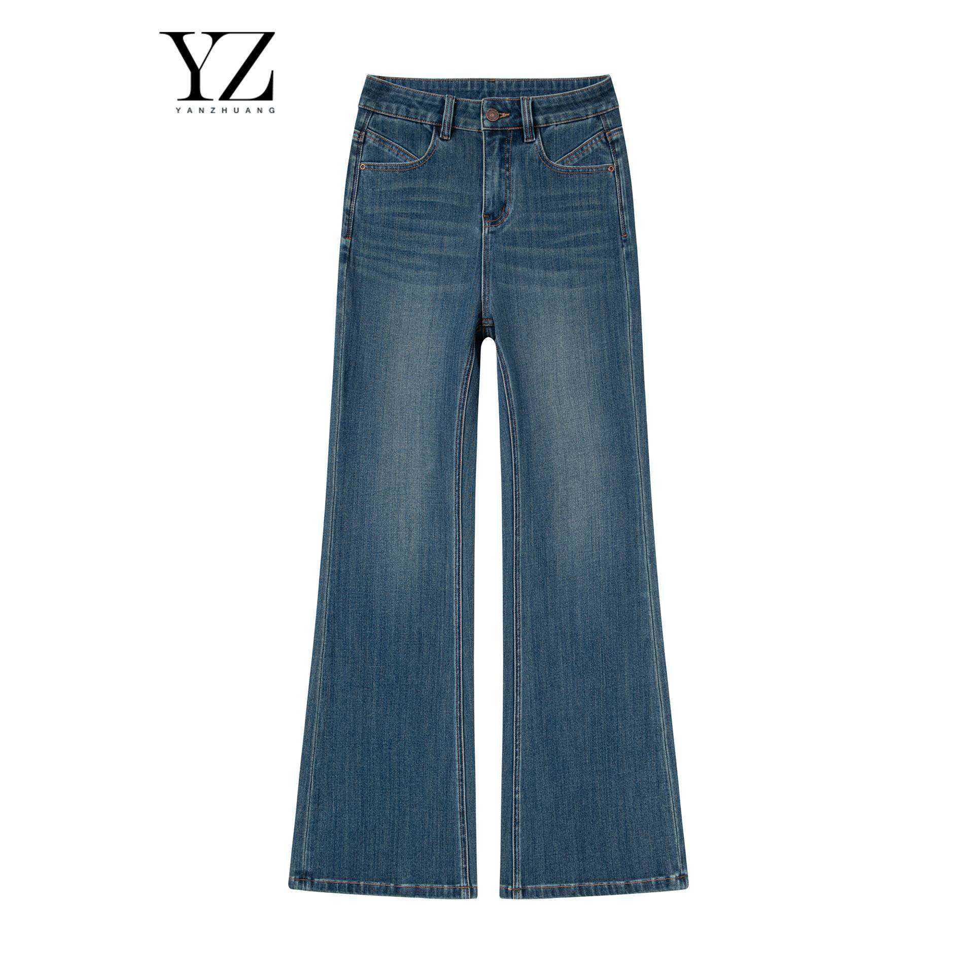 言装秋冬加绒莫兰迪绿四面弹【筒叭裤】高腰显瘦女直筒喇叭裤