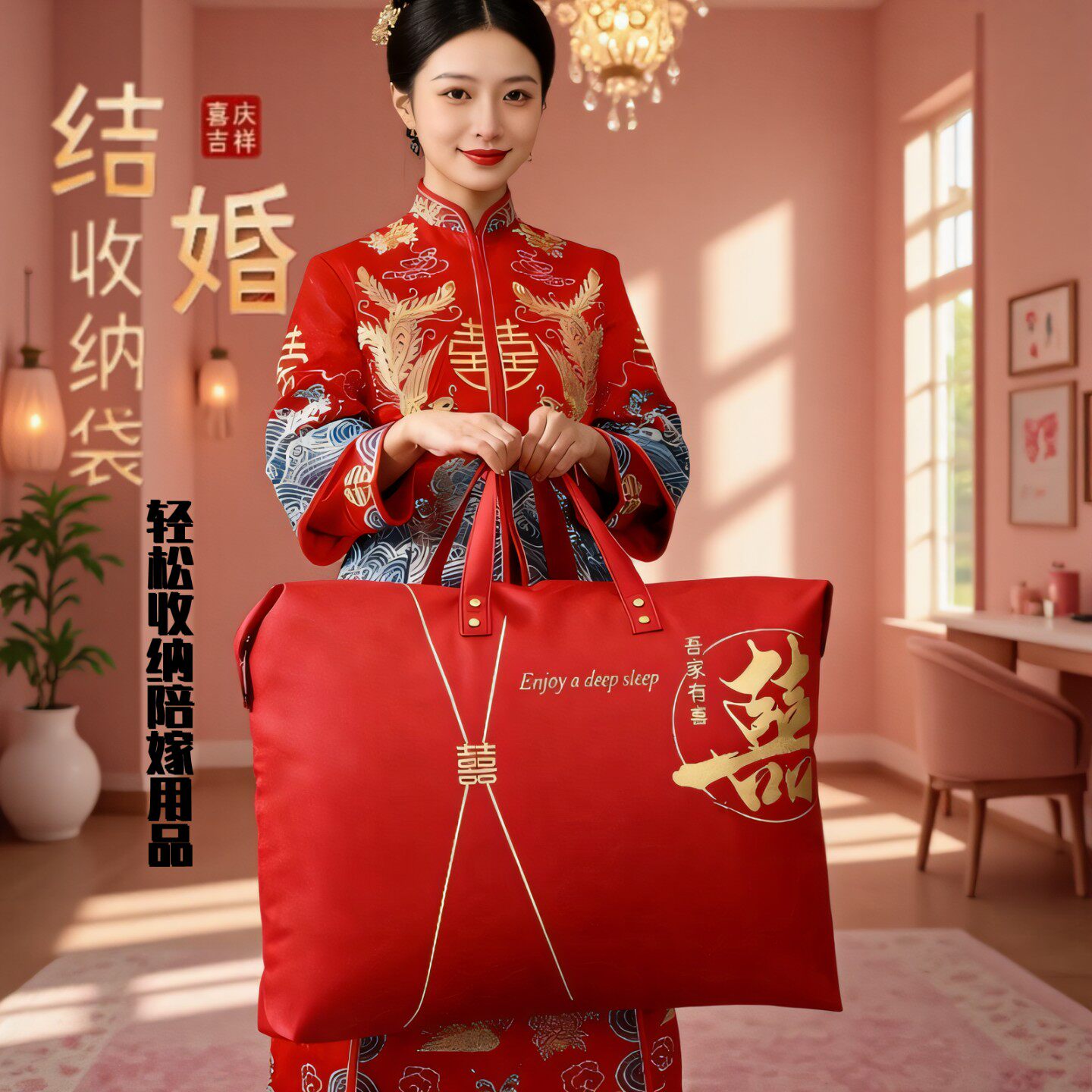 结婚枕芯包装袋枕头收纳袋喜被超大红色手提陪嫁无纺布件套礼品袋