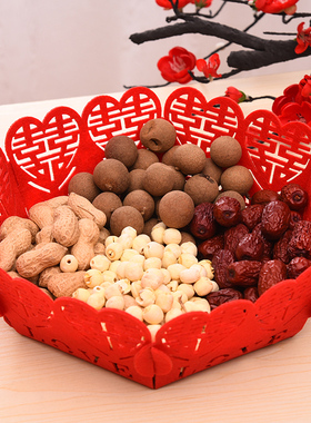 婚礼纪喜糖干果盘糖喜庆干果盘纸巾盒杯垫布置道具红色无纺布果盘