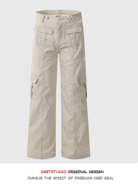 潮牌 美式 灰色工装裤 直筒 休闲裤 街舞 阔腿裤 男女 hiphop裤子