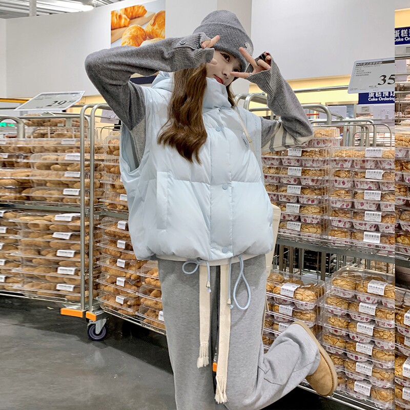 蓝色可拆袖短款羽绒服女2024冬季新款超好看小个子加厚面包服外套,女装马甲,浙宝213A