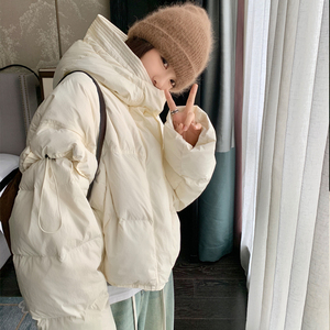 短款白鸭绒羽绒服女2023冬新款小个子时尚连帽加厚保暖面包服外套图片