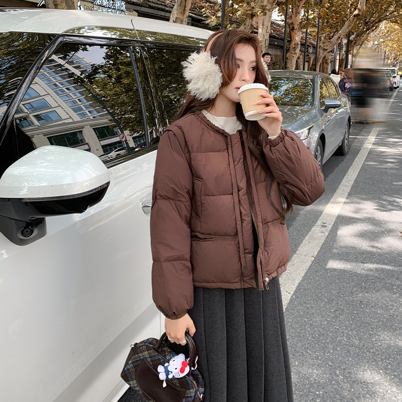 黄色韩版简约羽绒服女2025年冬季新款学院风超好看保暖白鸭绒外套,女装羽绒服,浙宝213A