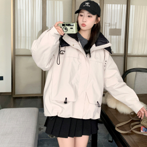 独特超好看粉色短款连帽工装派克羽绒服女冬2024新款90白鸭绒外套图片