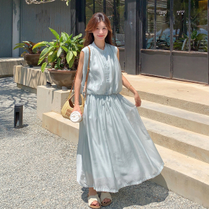 DARAROSE正品！流光溢彩超美浅绿色质感仙气松紧腰长款半身裙0415图片